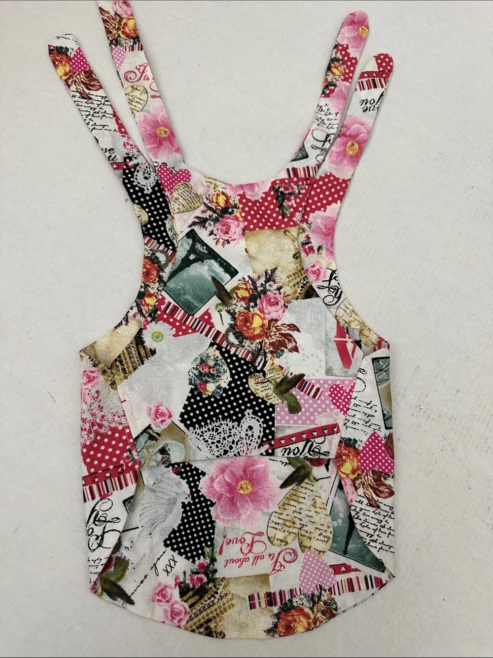 Artisan Vintage Floral Patchwork Dog tie dress in Pink and Green